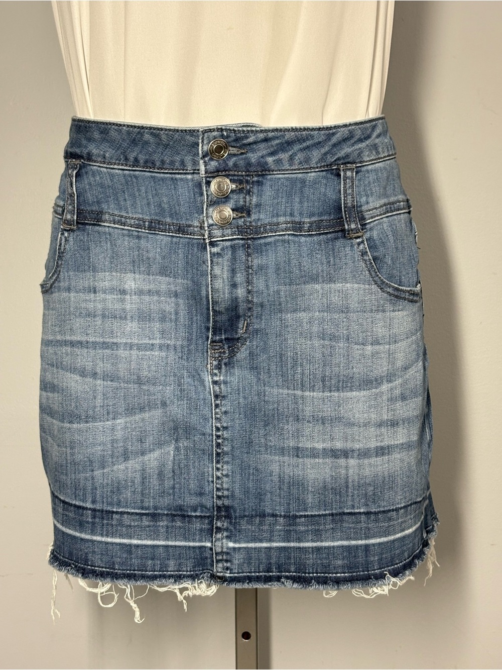 Maurices Light Blue Denim Button-Front Mini Skirt